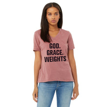 God, Grace, Weights | Ladies V-neck Tee