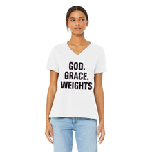 God, Grace, Weights | Ladies V-neck Tee