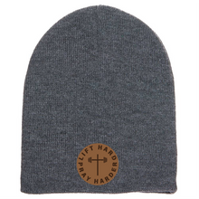 Lift hard pray harder -Leather Patch Stocking Cap