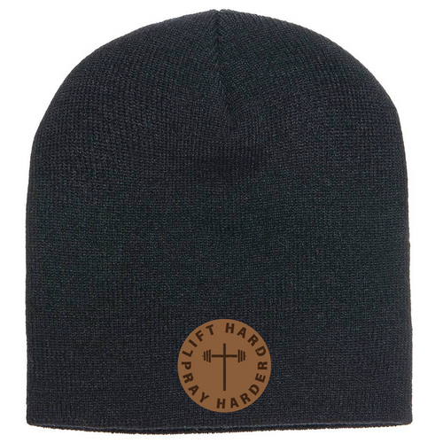 Lift hard pray harder -Leather Patch Stocking Cap