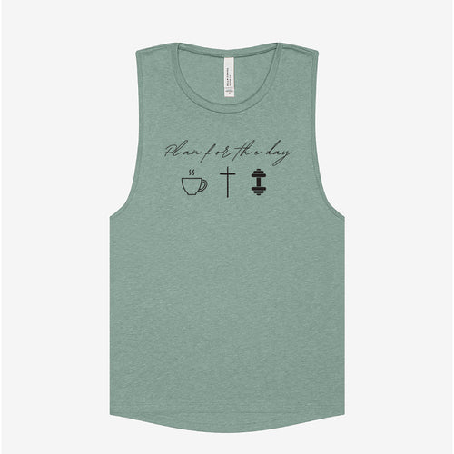 Plan for the Day: Coffee, Scripture, Lift | Ladies' Jersey Muscle Tank