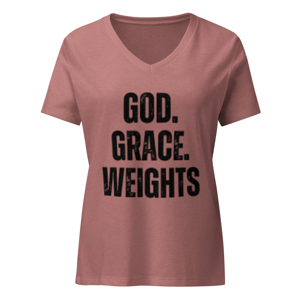 God, Grace, Weights | Ladies V-neck Tee
