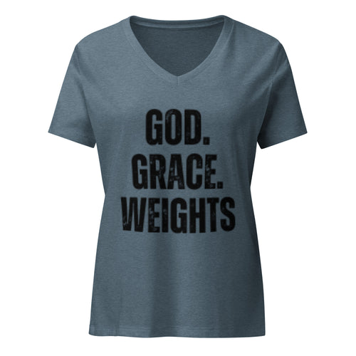 God, Grace, Weights | Ladies V-neck Tee